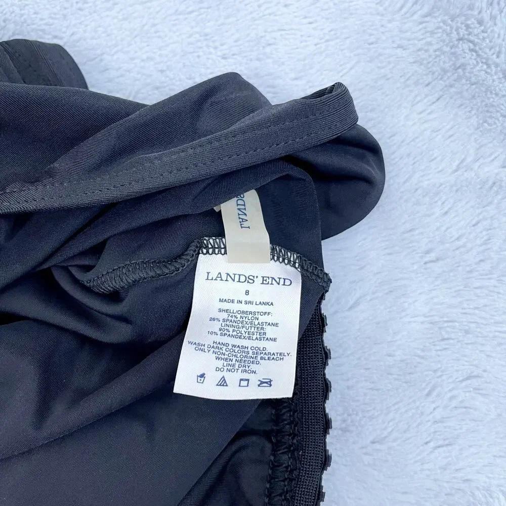 Lands End Scoop Neck Tugless One Piece Swimsuit Black Padded Soft Bra Womens 8